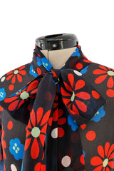 Outstanding Spring 1974 Yves Saint Laurent Floral Print Silk Chiffon Top & Skirt Set