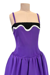Spring 1980 Yves Saint Laurent & Ad Campaign Runway Purple Dress & Jacket Set w B&W Detailing