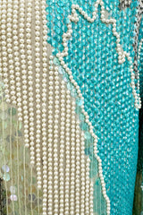 Spectacular 1983 Halston Well Documented Pastel Blues, Turquoise & Ivory Sequin Sheath Dress