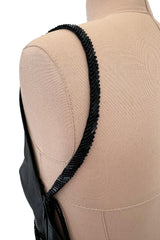 Exceptional Fall 2000 Richard Tyler Couture Plunging Front & Open Back Sculpted Black Ultrasoft Leather Dress