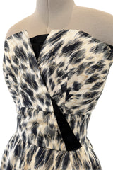 Incredible 1953 Jacques Fath Haute Couture Leopard Printed Silk Strapless Dress w Full Skirt