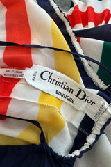 Spring 1977 Christian Dior by Marc Bohan Runway Documented White Silk & Multi Coloured Stripe Dress