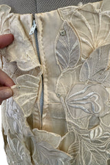 Dreamy Spring 1984 Emanuel Ungaro Haute Couture Runway Ivory Applique Lace & Silk Dress