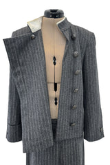 Pre-Fall 2018 Chanel by Karl Lagerfeld Grey Runway Look 13 Grey Pin Striped Pant & Jacket Pant Suit