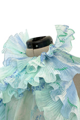 Dreamy Spring 1974 Lanvin by Jules-Francois Crahay Pale Blue Print Silk Chiffon Ruffle Dress