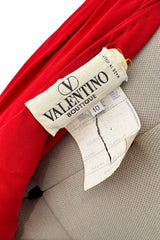 Fantastic 1980s Valentino Red Silk One Shoulder Dress w Net Inset & Finely Pleated Ruffled Skirt