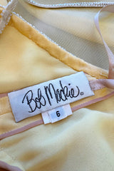 Prettiest 1980s Bob Mackie Pale Pastel Yellow Chiffon Dress w Draped Neckline & Flowing Skirt