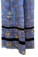 Prettiest 2000s Rochas by Olivier Theyskens Blue Silk Floral Watercolour Dress w Ruffles & Velvet Trim