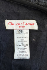 Pretty 2000s Christian Lacroix Bazar Black Silk Chiffon Top or Light Jacket w Lace Finishes