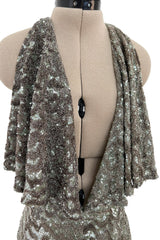 Incredible 2005 John Anthony Couture Runway Sample Hand Beaded & Sequin Plunge Dress