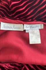 Fantastic Fall 1994 Karl Lagerfeld Runway Deep Red Cut Velvet Bias Cut Dress w Angled Hem