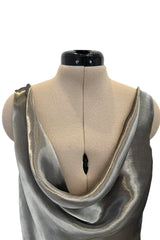Fall 2007 Alexander McQueen Muted Metallic Silk Bias Cut Dress w Back Drape