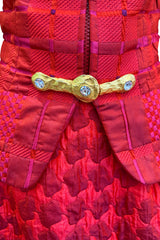 Fabulous 2000s Christian Lacroix Quilted Jacket & Skirt Suit Set with Gold Metal Closures