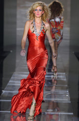 Spring 2004 Roberto Cavalli Runway Look 21 Orange Bias Cut Silk Dress Worn by Juno Temple