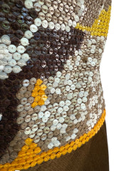 Phenomenal Spring 2005 Original Valentino Runway Look 56 Brown Yellow Floral Print Halter Dress w Sequin Waist Band