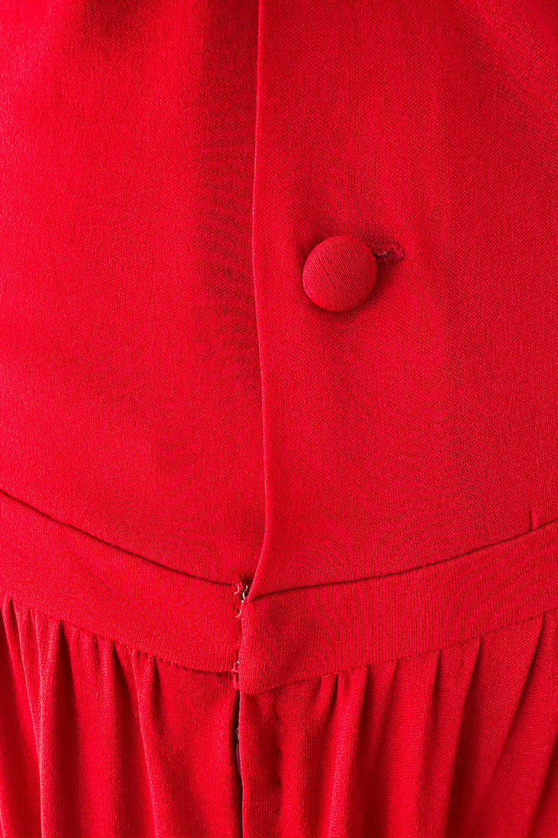 Minimalist Spring 1977 Christian Dior by Marc Bohan Haute Couture Red Silk Jersey Dress w Button Back