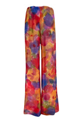 1970s Galanos Couture Custom Made Silk Chiffon Pant w Metallic Lace Detailed Dress Set