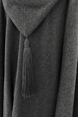 Phenomenal Fall 1977 Yves Saint Laurent Runway Deep Charcoal Grey Fringed Cape w Hood