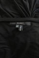 Minimlist Fall 2001 Gucci by Tom Ford Black Stretch Jersey Dress w Draped Neckline & Gathered Sides