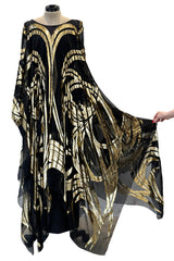 Extraordinary Fall 1992 Paco Rabanne Haute Couture Runway Sample Look 31 Metallic Gold & Black Silk Caftan Dress