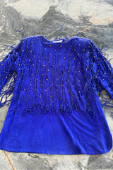 Rare 1980s Jan Faulkner Hand Made Blue Suede Mini Dress & Matching Belt
