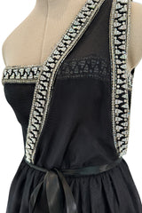 Incredible 1970s Givenchy Demi-Couture One Shoulder Silk Gazaar Dress w Rhinestones Edging