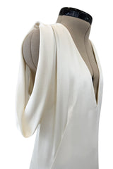Minimalist 2011 Alexander McQueen Bias Cut Liquid Silk Satin Ivory Dress w Amazing Sleeves