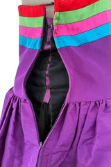 Fall 1982 Valentino by the Original Mr Valentino Purple Silk Strapless BubbleDress w Rainbow Detailing