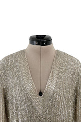 Extraordinary Fall 1975 John Anthony Couture Ivory Silver Hand Beaded Runway Sample Dress