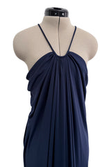 1976 Yuki by Gnyuki Torimaru Deep Blue Jersey Draped Halter Dress w its Matching Jersey Jacket