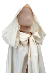 Incredible 1970s Loris Azzaro Ivory Silk Fantasty Voluminous Full Trained Cape w Oversized Hood
