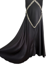 Outstanding Fall 2004 Alexander McQueen Bias Cut Black Silk Dress w Bare Back & Silver Thread Ribbon Detailing