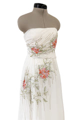 Dreamy Spring 2008 Christian Dior by John Galliano Ivory Silk Chiffon Dress w Hand Done Floral Embroidery