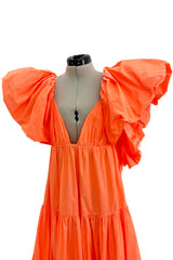 Spectacular Spring 2020 Valentino by Pierpaolo Piccioli Neon Orange Tent Dress w Outstanding Capped Sleeves