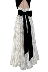 Dreamy Spring 1987 Jacqueline de Ribes Runway & Ad Campaign Silk Chiffon Dot Dress w Black Velvet Bow Detailing