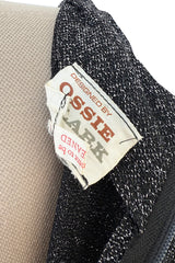 Fabulous 1970s Ossie Clark Metallic Silver & Black Lurex Knit Lame Plunge Dress
