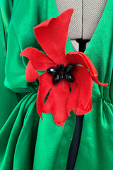 Incredible Spring 1990 Yves Saint Laurent Runway Brilliant Green Jacket w Pink Lining & Black Skirt Set