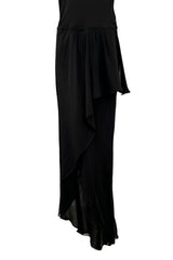 Important Spring 1979 Halston Couture Runway Black Silk Chiffon One Shoulder Wrap Dress