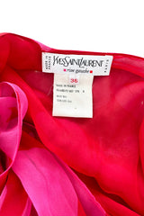 Dreamiest 1990s Yves Saint Laurent Oversized Floral Print Pink & Red Silk Chiffon Caftan Dress