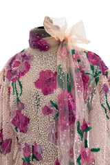 Dreamy Pre-Fall 2020 Valentino by Pierpaolo Piccioli Look 45 Pink Sequin Floral Net Dress