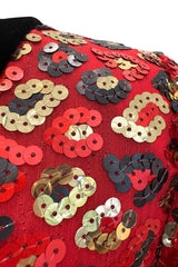 Spectacular Fall 1990 Givenchy Red Silk Organza Button Dress w Sequins & Velvet Trim &