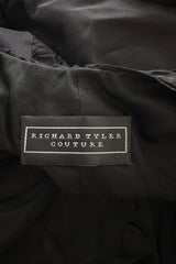 Outstanding 2000s Richard Tyler Black Silk Dress w Gathered Inserts & Scooped Open Back