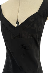 Amazing Spring 2002 John Galliano Black Bias Cut Logo Dress w Sweeping Back