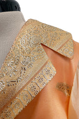Prettiest 1960s Oscar De La Renta Peach Iridescent Silk Organza Dress w Gold Thread Detailing