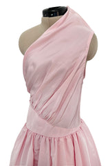 Dreamy Early 1980s Bill Blass Pale Pink Silk One Shoulder Dress w Full Slightly Trained Skirt