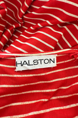 Chic & Minimalist Resort 1974 Halston Vogue Documented Red & White Striped Cotton Plunge Dress Dress