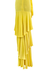 Minimalist 1970s Christian Dior by Marc Bohan Yellow Jersey Tank Dress w Three Tier Skirt