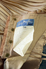 Outstanding Fall 1986 Thierry Mugler Pleated Metallic Gold Lurex Pleated Strapless Bodice 'Shell' Dress