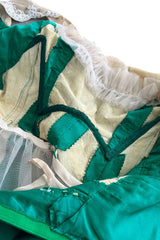 Pretty Little 1950s Jobere New York Brilliant Green Silk Satin Dress w Bead & Rhinestone Detail