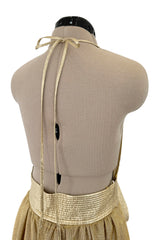 1981 Bill Tice Gold Metallic Backless Jumpsuit w Wide Balloon Legs
